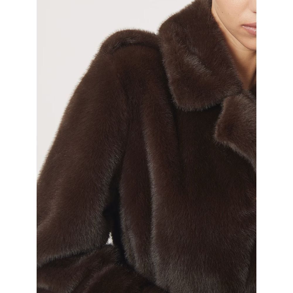 Reiss Cate Faux-Fur Long Belted Coat in Chocolate Brown - Picture 2 of 5